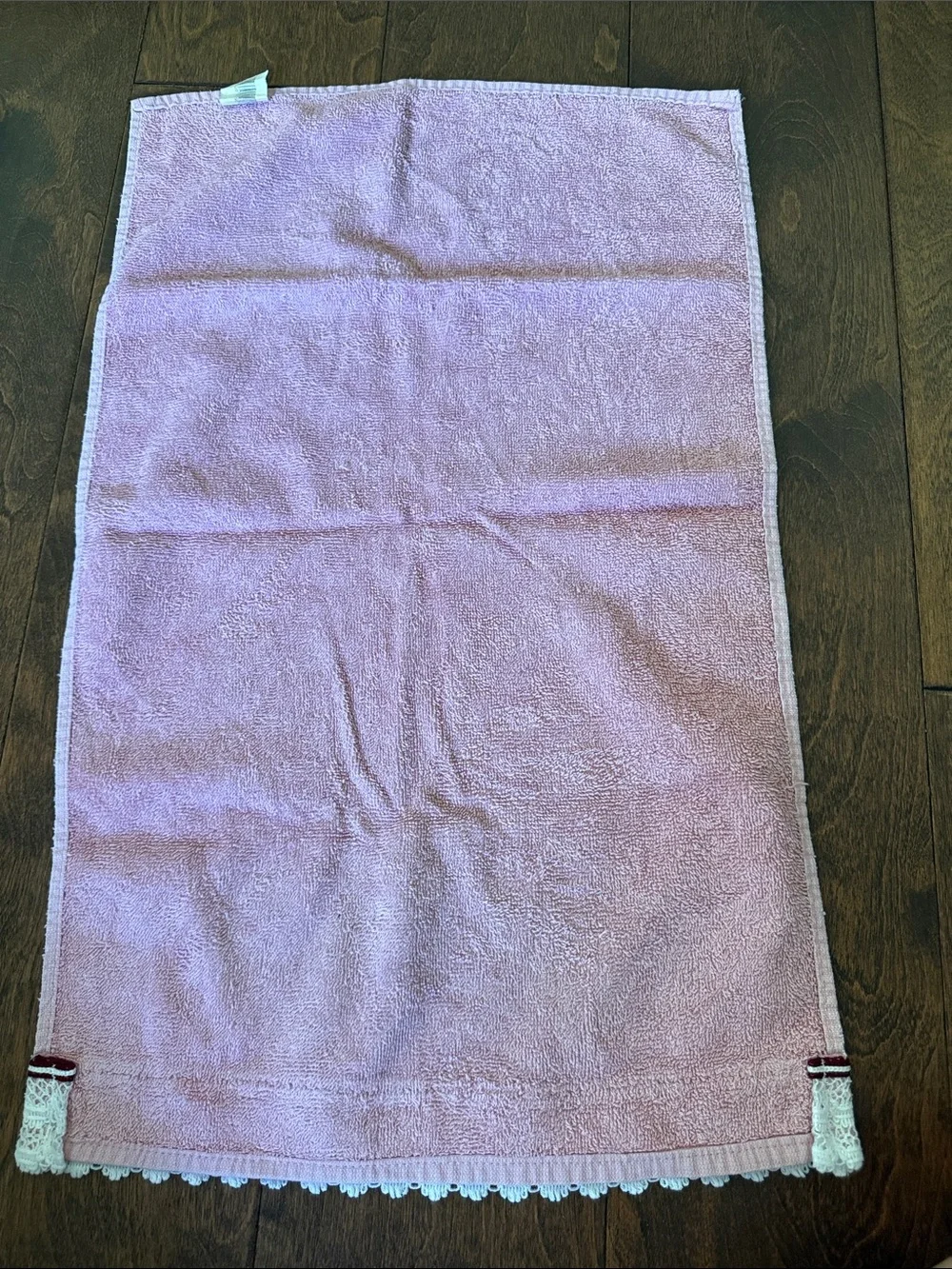 Vintage Cannon Monticello Pink Cotton MCM Crochet Lace Trim Boho Hand Towel